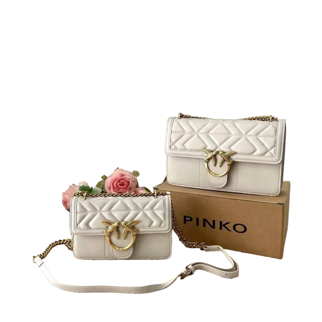 PINKO Large Quilted Shoulder Bag with Gold Tone Bird Hardware