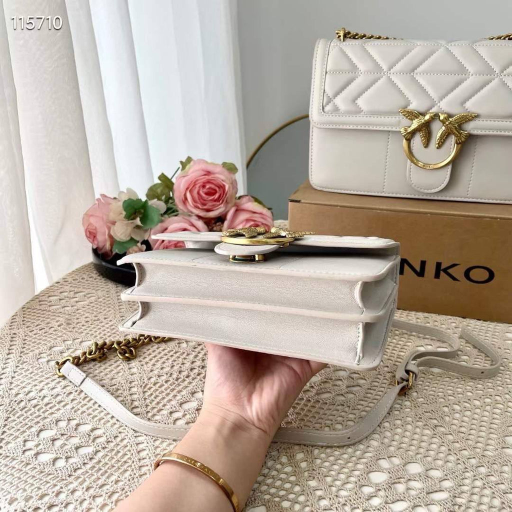 PINKO Large Quilted Shoulder Bag with Gold Tone Bird Hardware