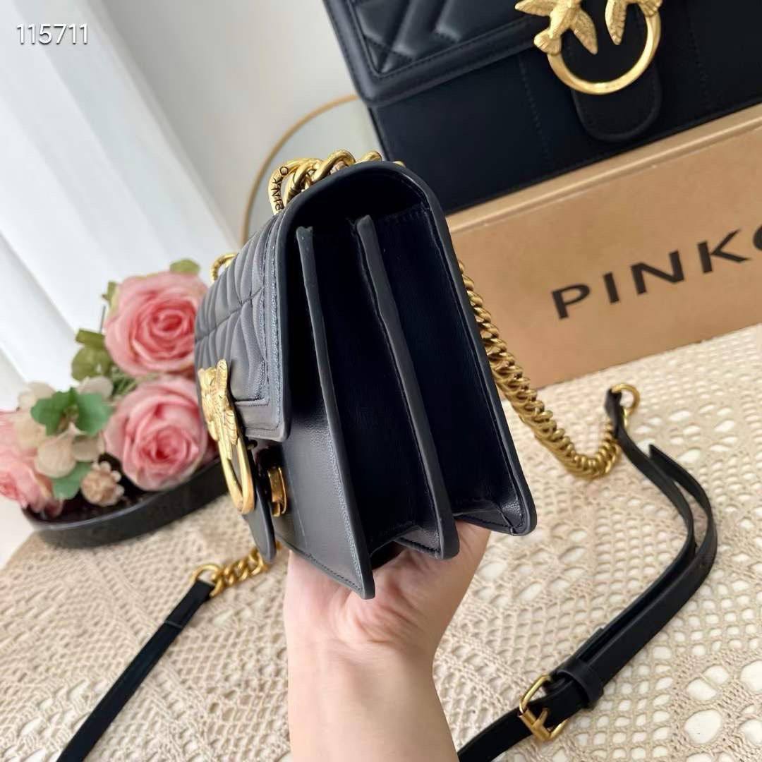 PINKO Large Quilted Shoulder Bag with Gold Tone Bird Hardware