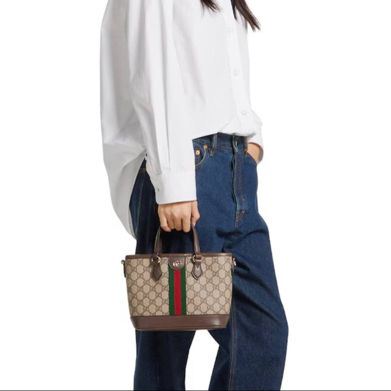 Gucci Ophidia GG Monogram Canvas Tote with Web Stripe Detail