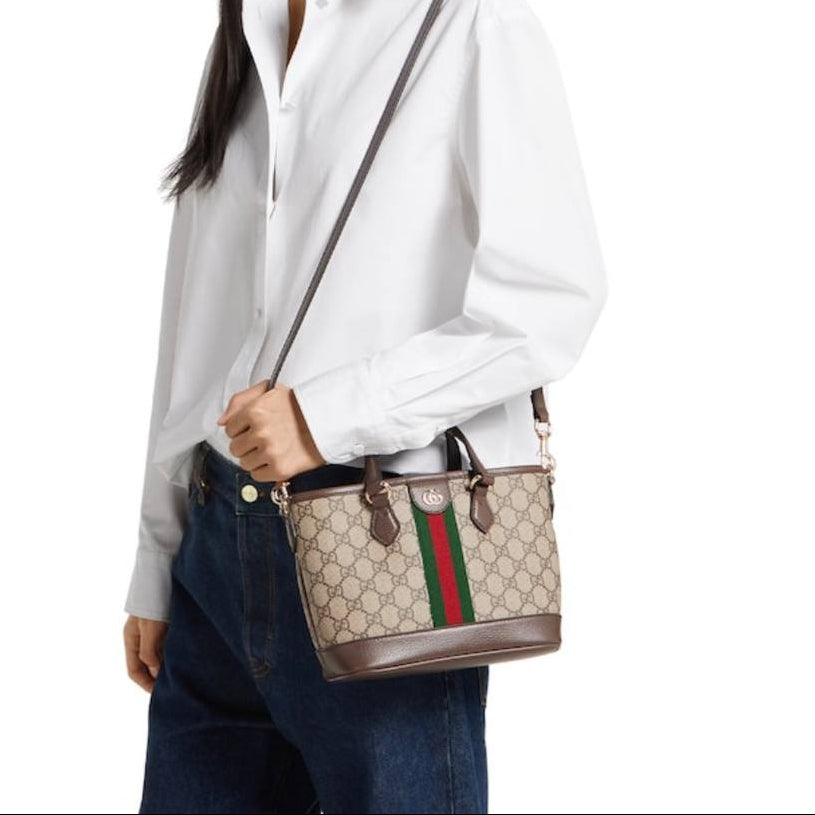 Gucci Ophidia GG Monogram Canvas Tote with Web Stripe Detail