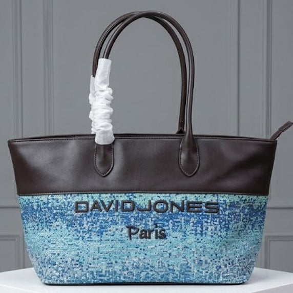 David Jones Paris Jacquard and Leather Tote Bag