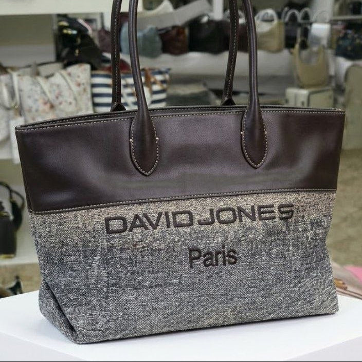 David Jones Paris Jacquard and Leather Tote Bag