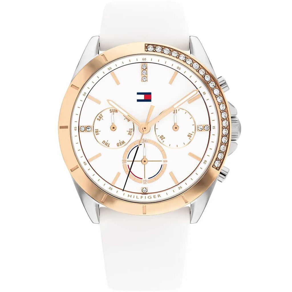 Tommy Hilfiger Crystal Bezel Multi-Function White Strap Watch