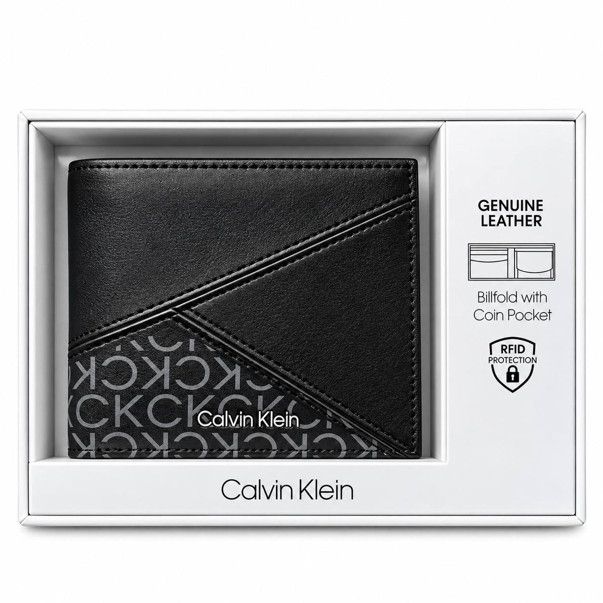 Calvin Klein Mirror Logo Leather Billfold Wallet