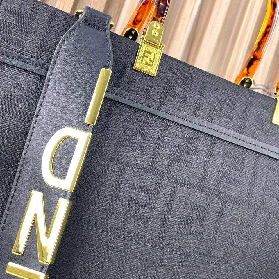 Fendi Monogram Tote with Tortoiseshell Handles and Logo Strap