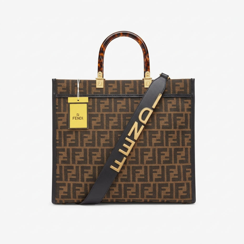 Fendi Monogram Tote with Tortoiseshell Handles and Logo Strap