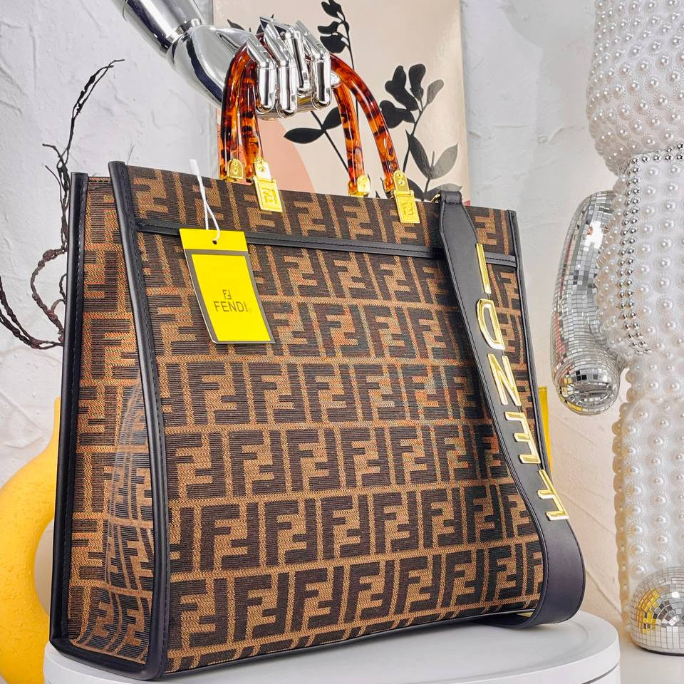 Fendi Monogram Tote with Tortoiseshell Handles and Logo Strap
