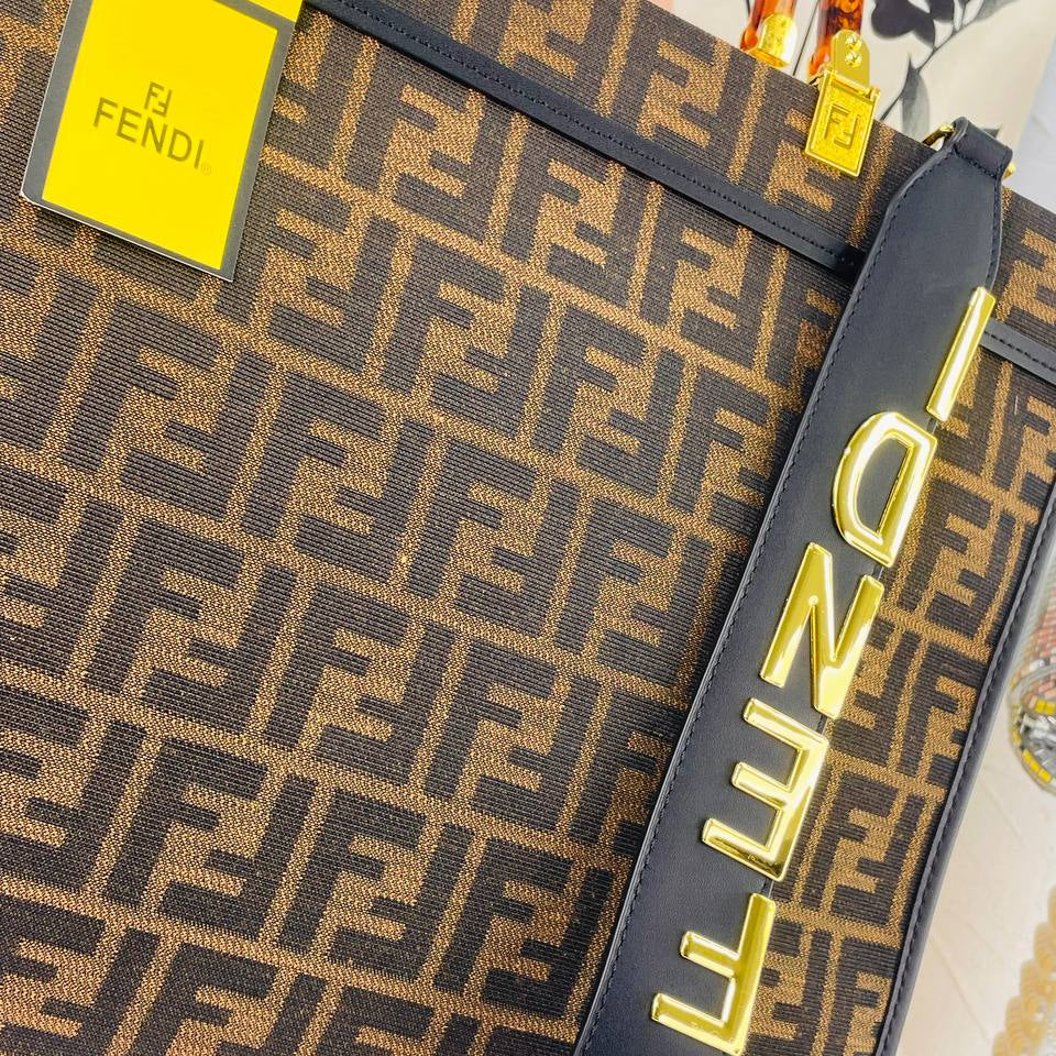 Fendi Monogram Tote with Tortoiseshell Handles and Logo Strap