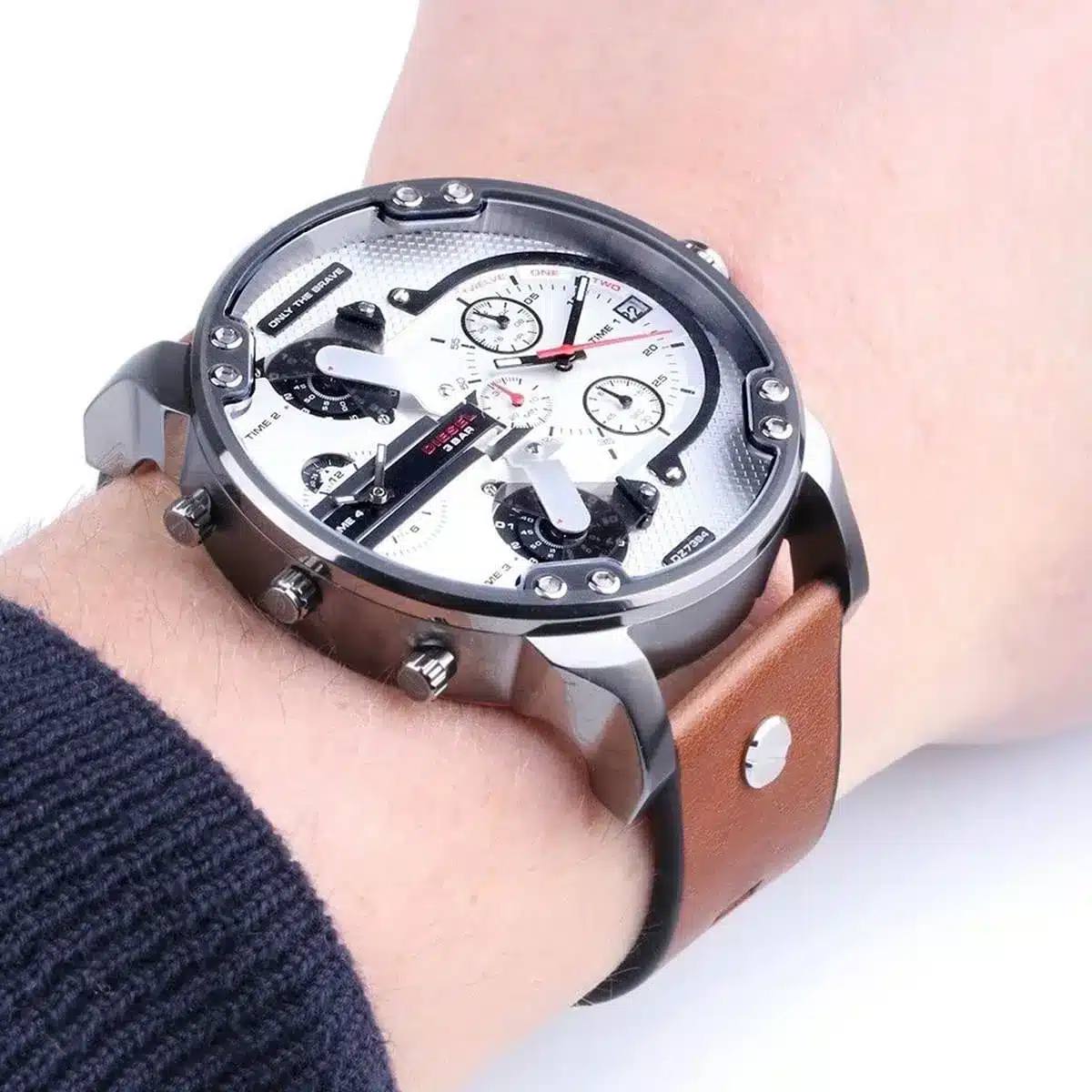 Diesel Mr. Daddy 2.0 Silver Chronograph Leather Watch
