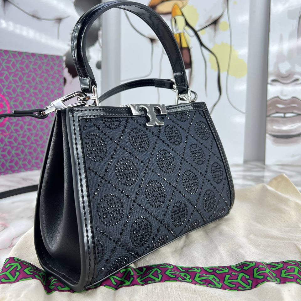 Tory Burch Eleanor Quilted Monogram Small Bag in Black ✨👜🖤