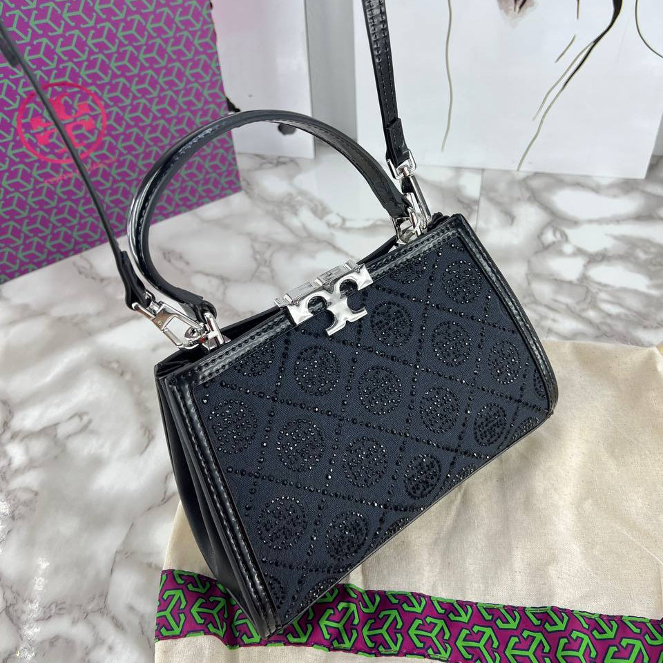 Tory Burch Eleanor Quilted Monogram Small Bag in Black ✨👜🖤