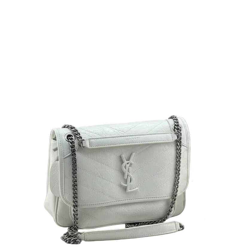 Saint Laurent Niki Medium Chain Bag in White Crinkled Leather 🕊️👜✨