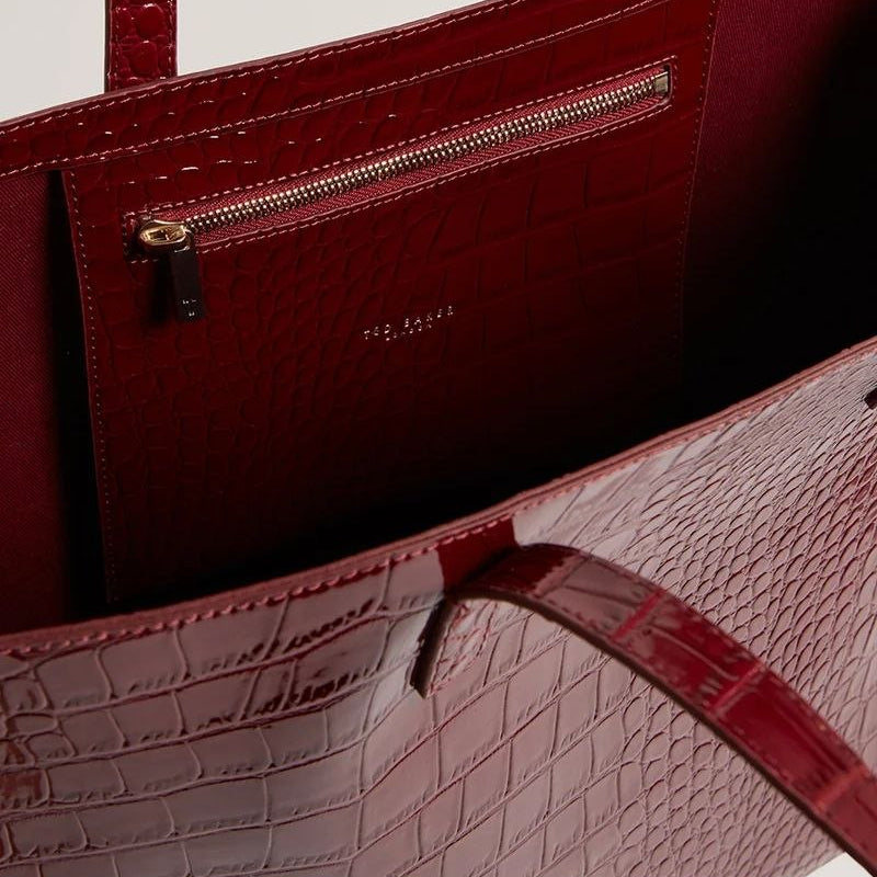 Ted Baker London Burgundy Croc-Effect Patent Tote Bag 👜🍷✨