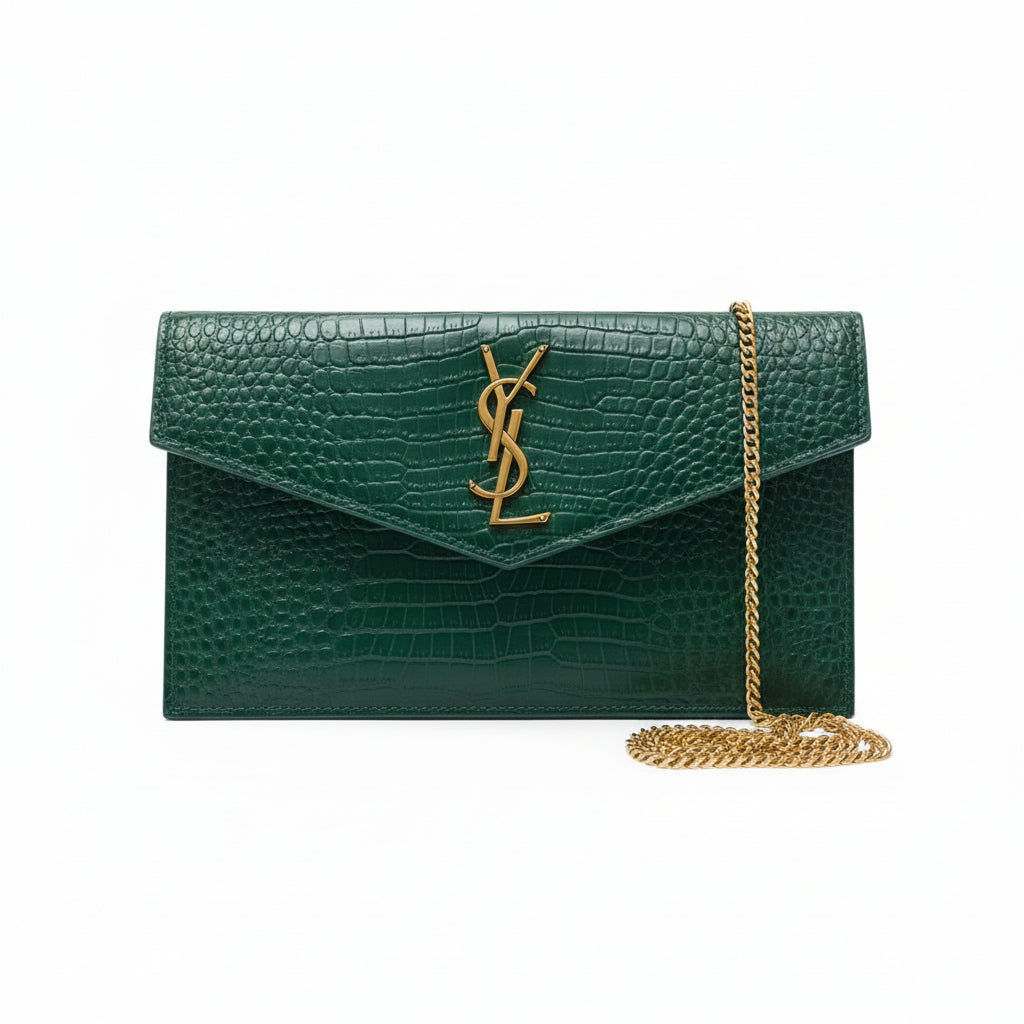 YSL Green Leather Bag 💚 Chic Designer Handbag
