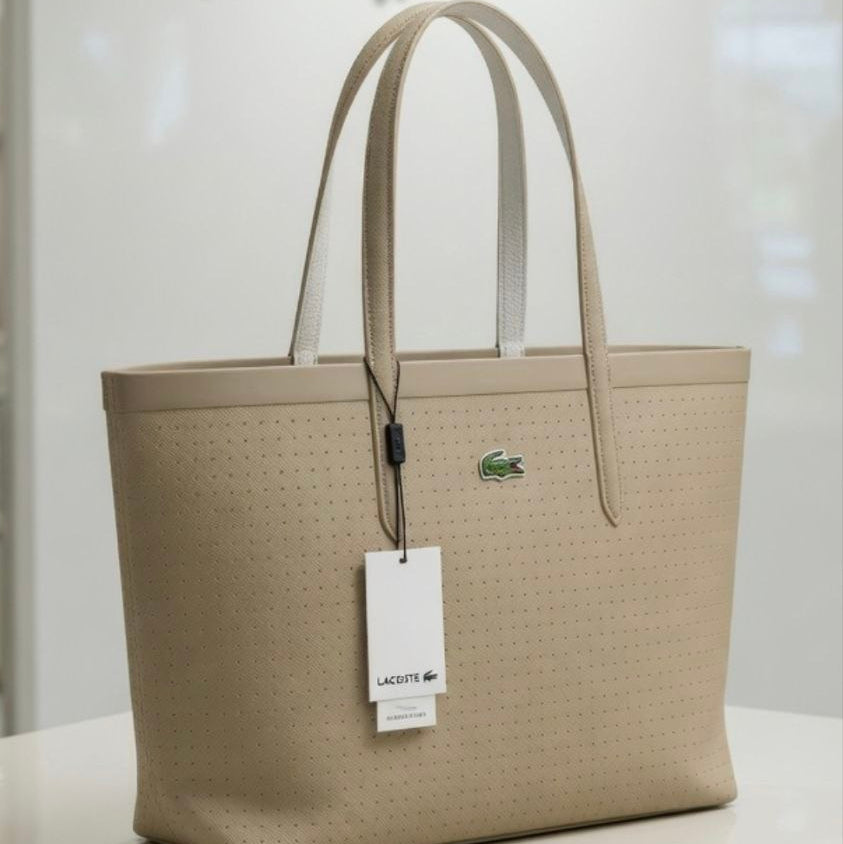 Lacoste Double Face Leather Bag 👜 Beige, White, BLack