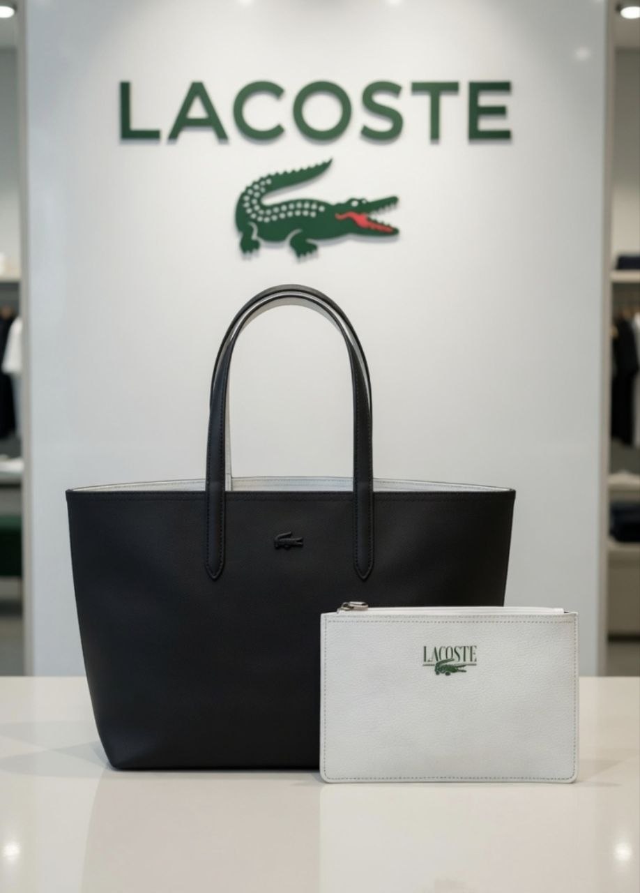 Lacoste Double Face Leather Bag 👜 Beige, White, BLack