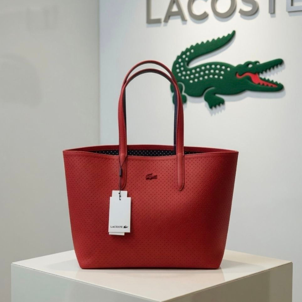 Lacoste Double Face Leather Bag 👜 Beige, White, BLack