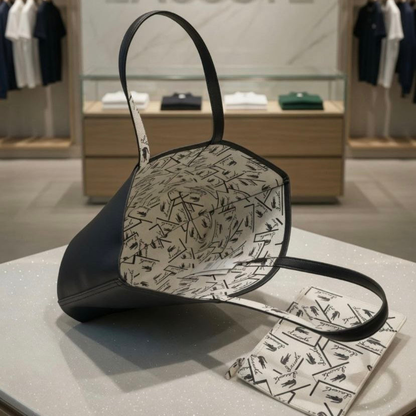 Lacoste Double Face Leather Bag 👜 Beige, White, BLack