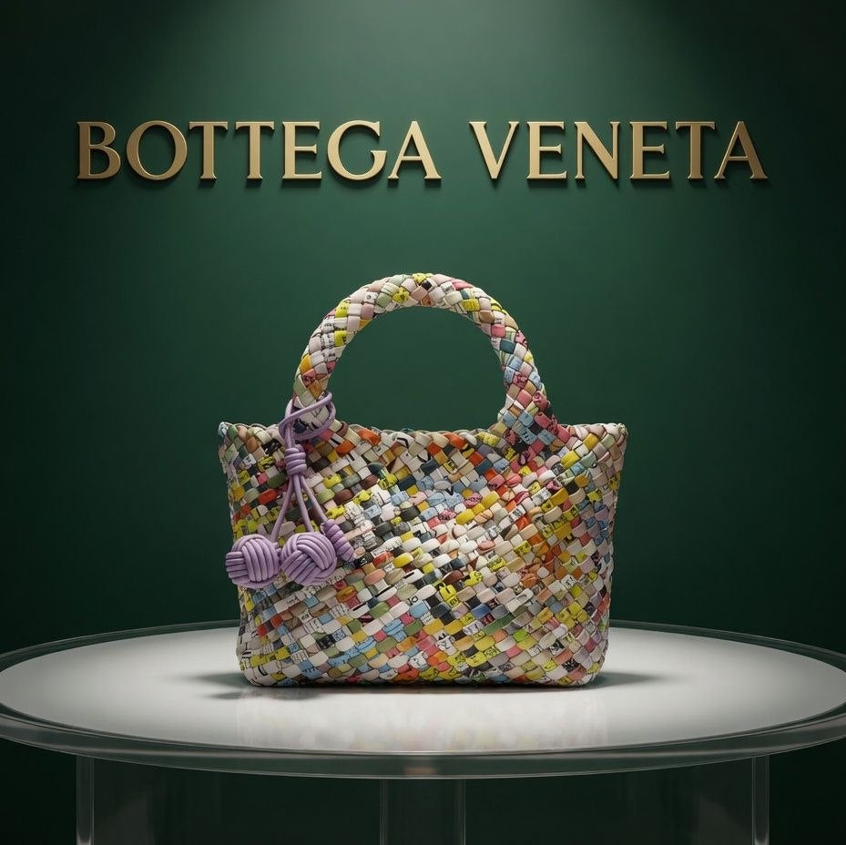 Multicolor Woven Bottega Style Handbag with Charm Detail 👜✨