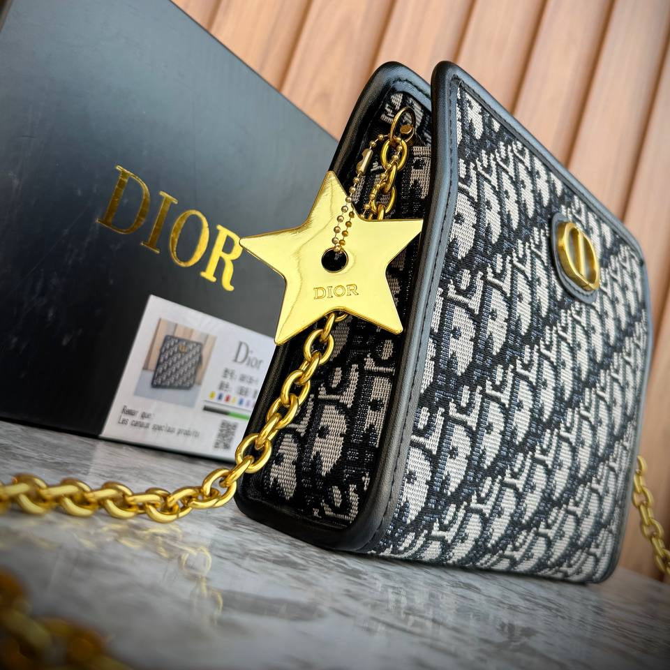 Dior Monogram Crossbody Bag with Star Charm and Chain Strap 🌟👜