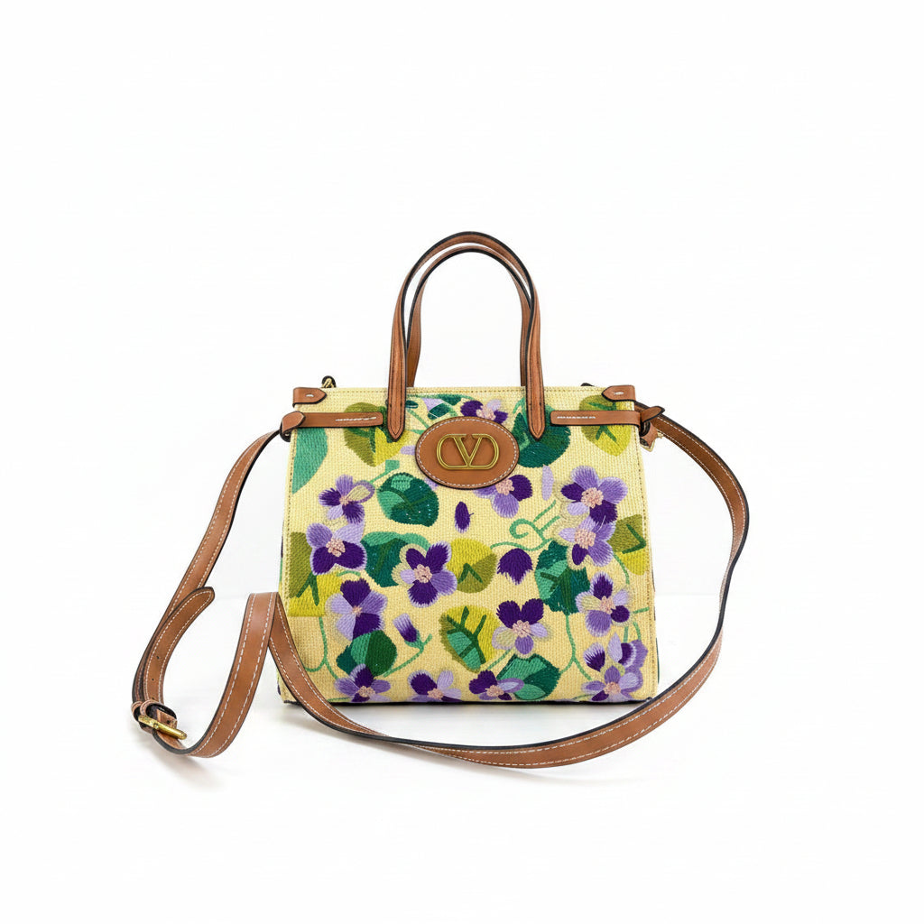Valentino Floral Embroidered Leather Trim Bag 🌸👜