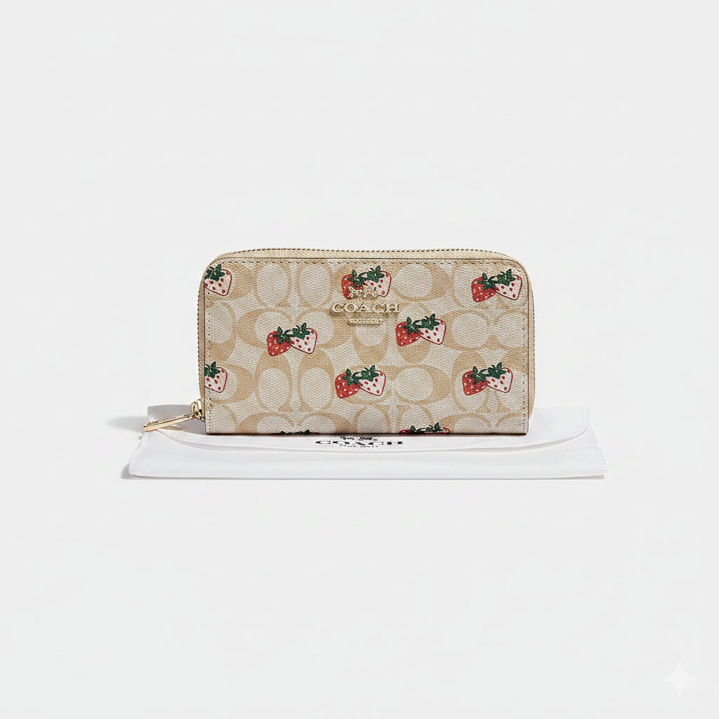 Coach Strawberry Print Zip Wallet in Beige Signature Canvas 🍓✨