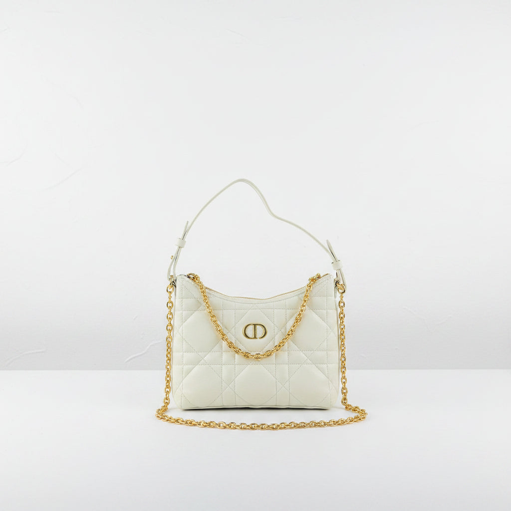 Dior Quilted Shoulder Bag with Gold Chain and Scarf Accessory ✨👜