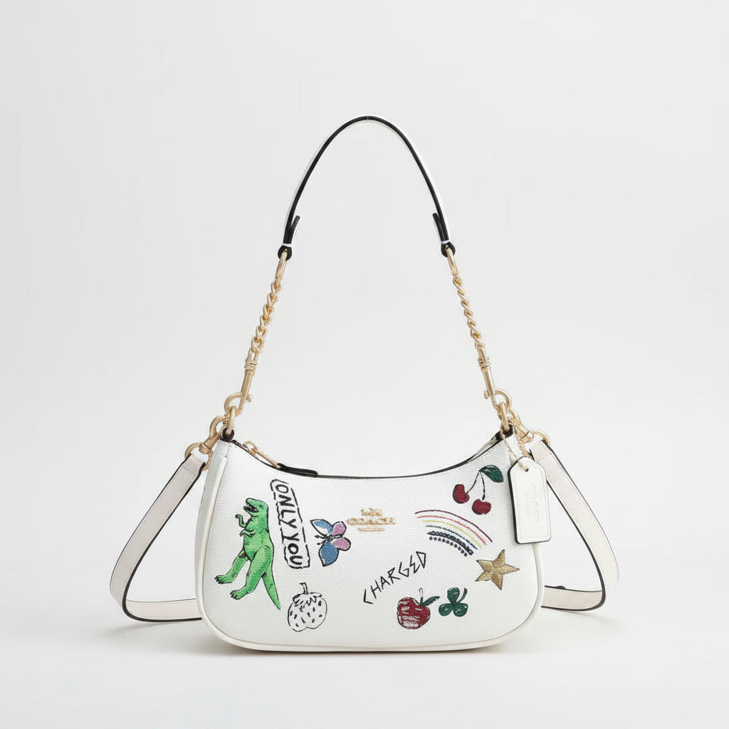Coach Printed Shoulder Bag with Playful Graphic Motifs 🦖🦋🌈