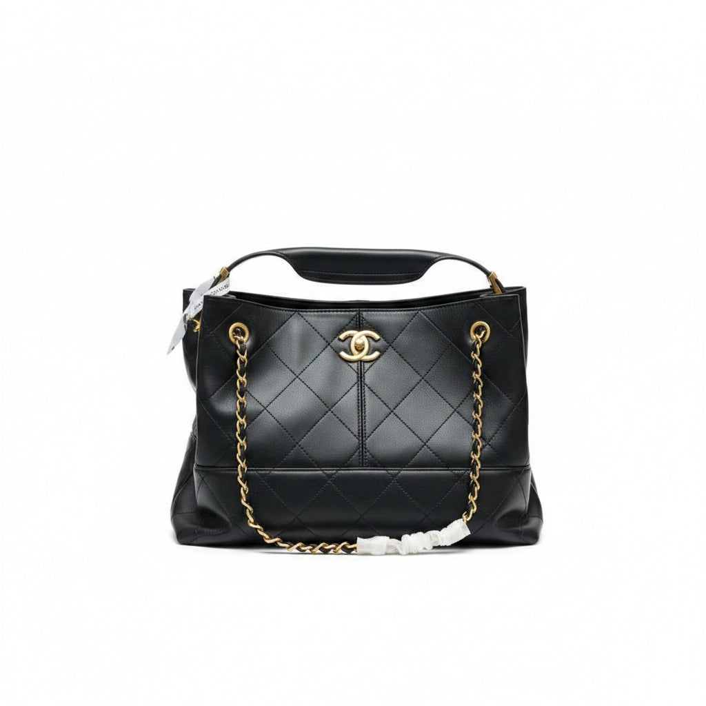Chanel Quilted Leather Shoulder Bag with Gold Tone Chain