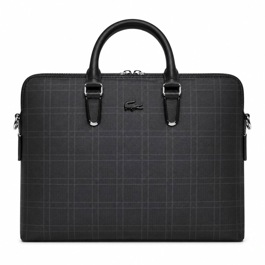 Lacoste Plaid Laptop Briefcase in Black and Grey