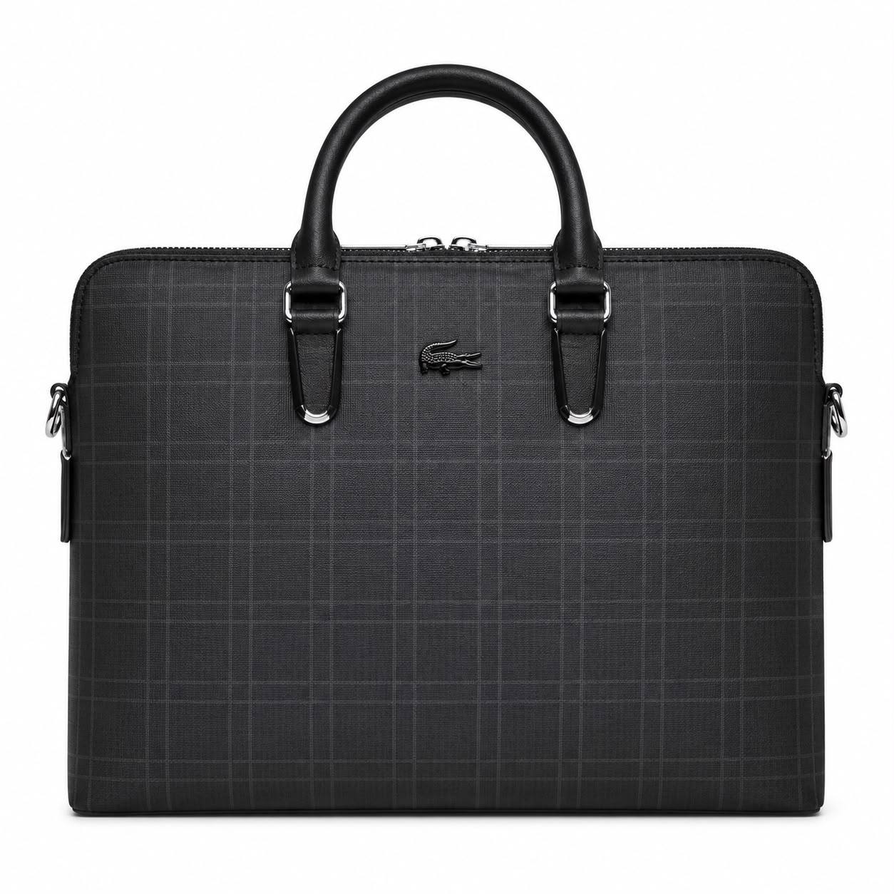 Lacoste Plaid Laptop Briefcase in Black and Grey