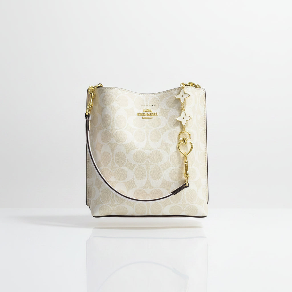 Coach Signature Monogram Shoulder Bag with Gold Charms