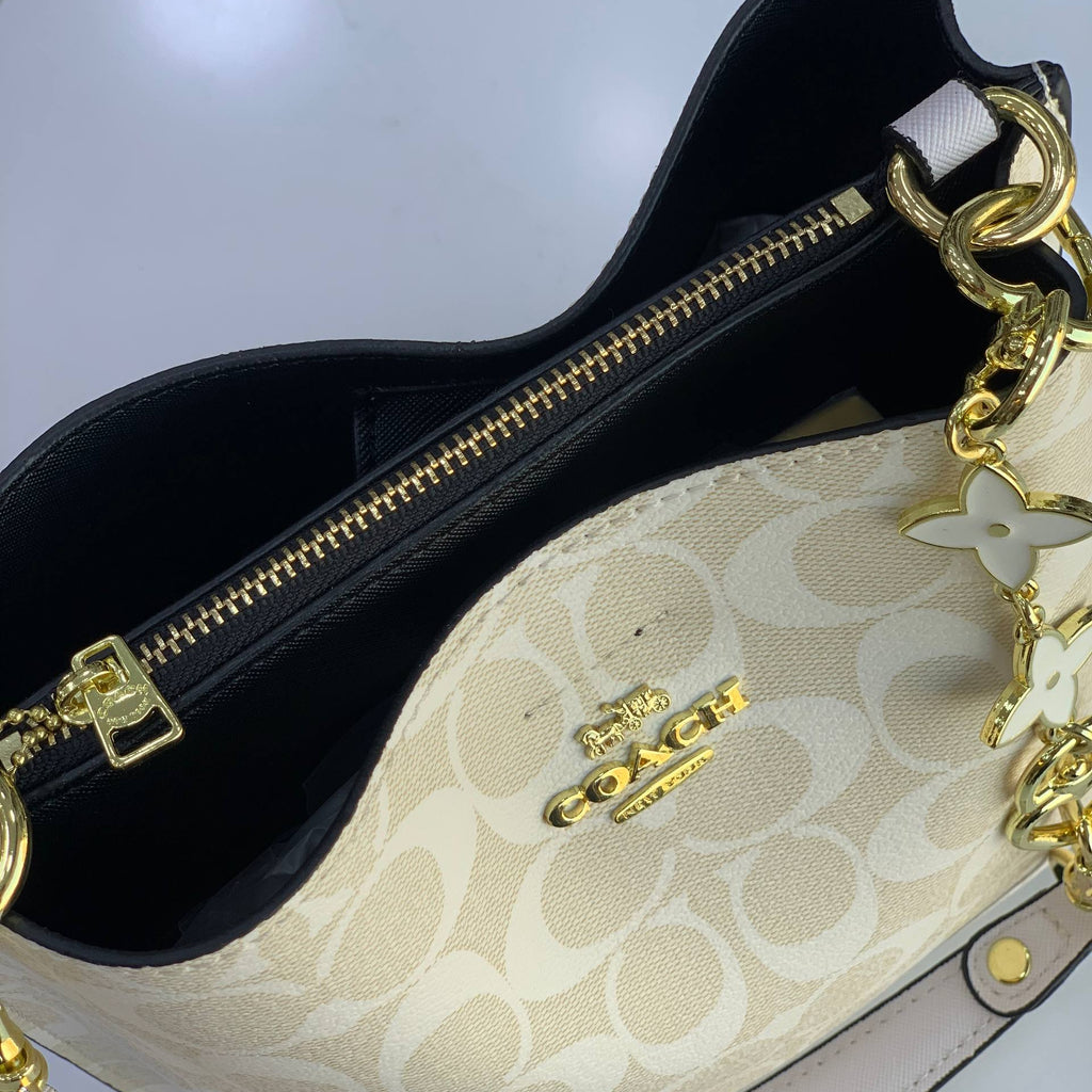 Coach Signature Monogram Shoulder Bag with Gold Charms