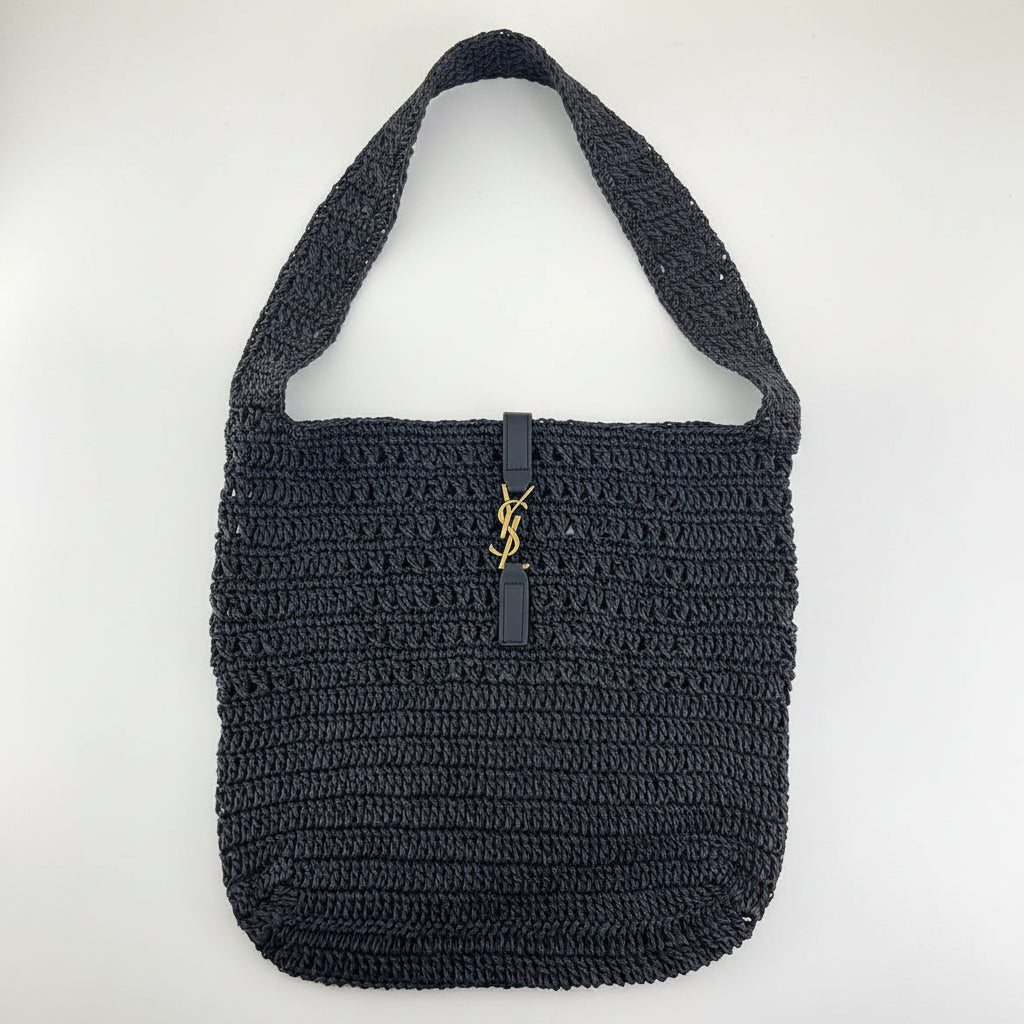 YSL Woven Straw Tote Bag with Leather Detail