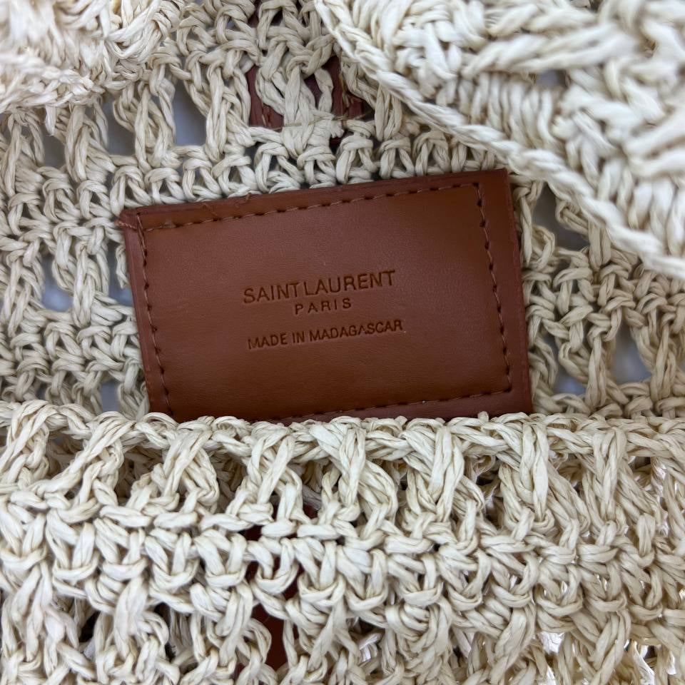 YSL Woven Straw Tote Bag with Leather Detail