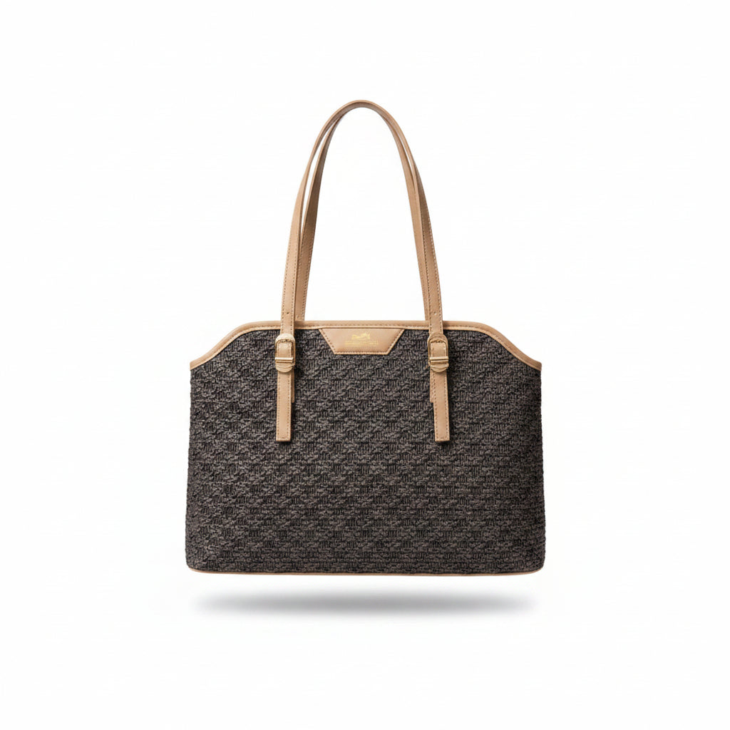 Hermes Woven Straw Beach Tote with Leather Buckle Trim