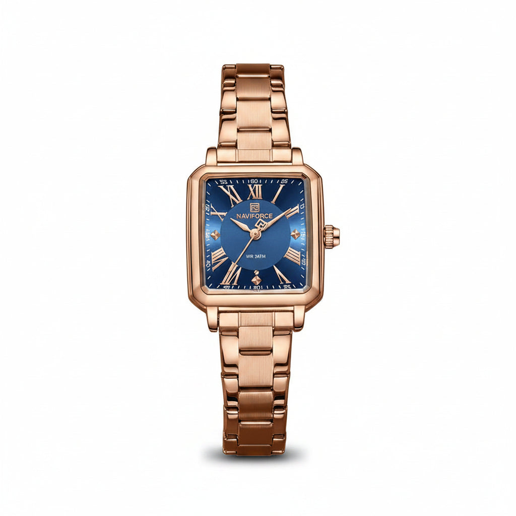 NAVIFORCE Square Case Analog Watch with Stainless Steel Link Bracelet