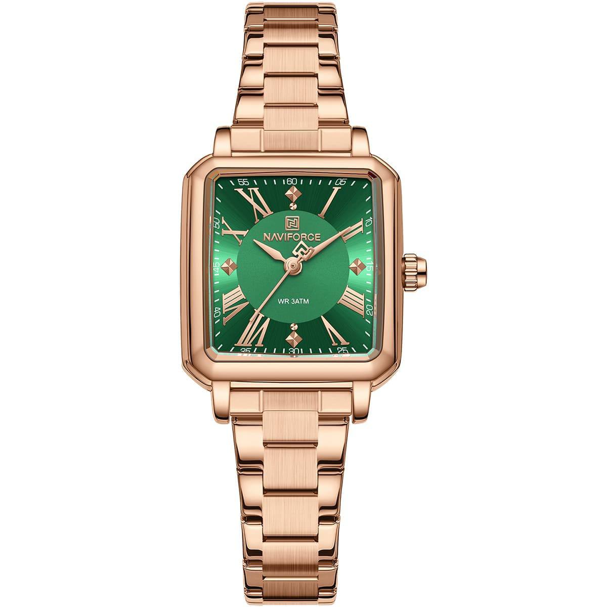 NAVIFORCE Square Case Analog Watch with Stainless Steel Link Bracelet
