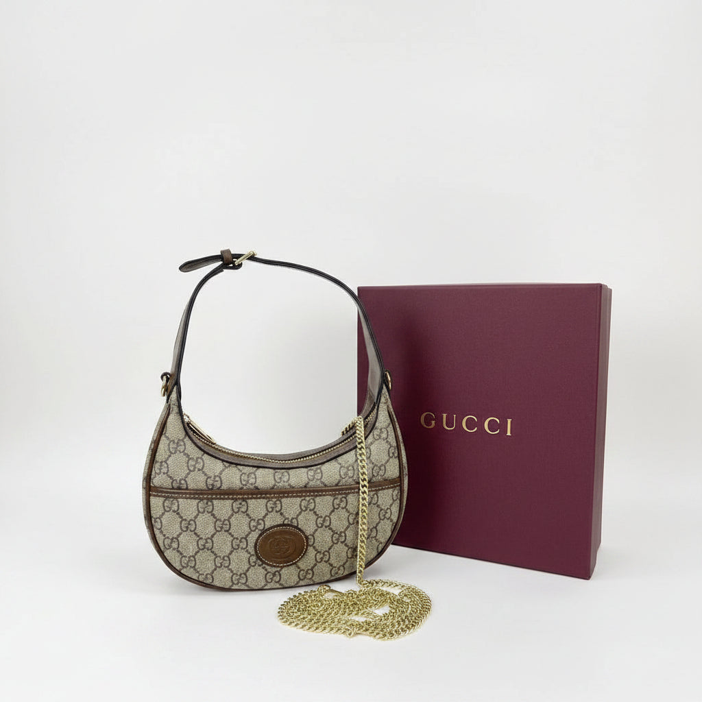 Gucci GG Monogram Hobo Bag with Gold Tone Hardware