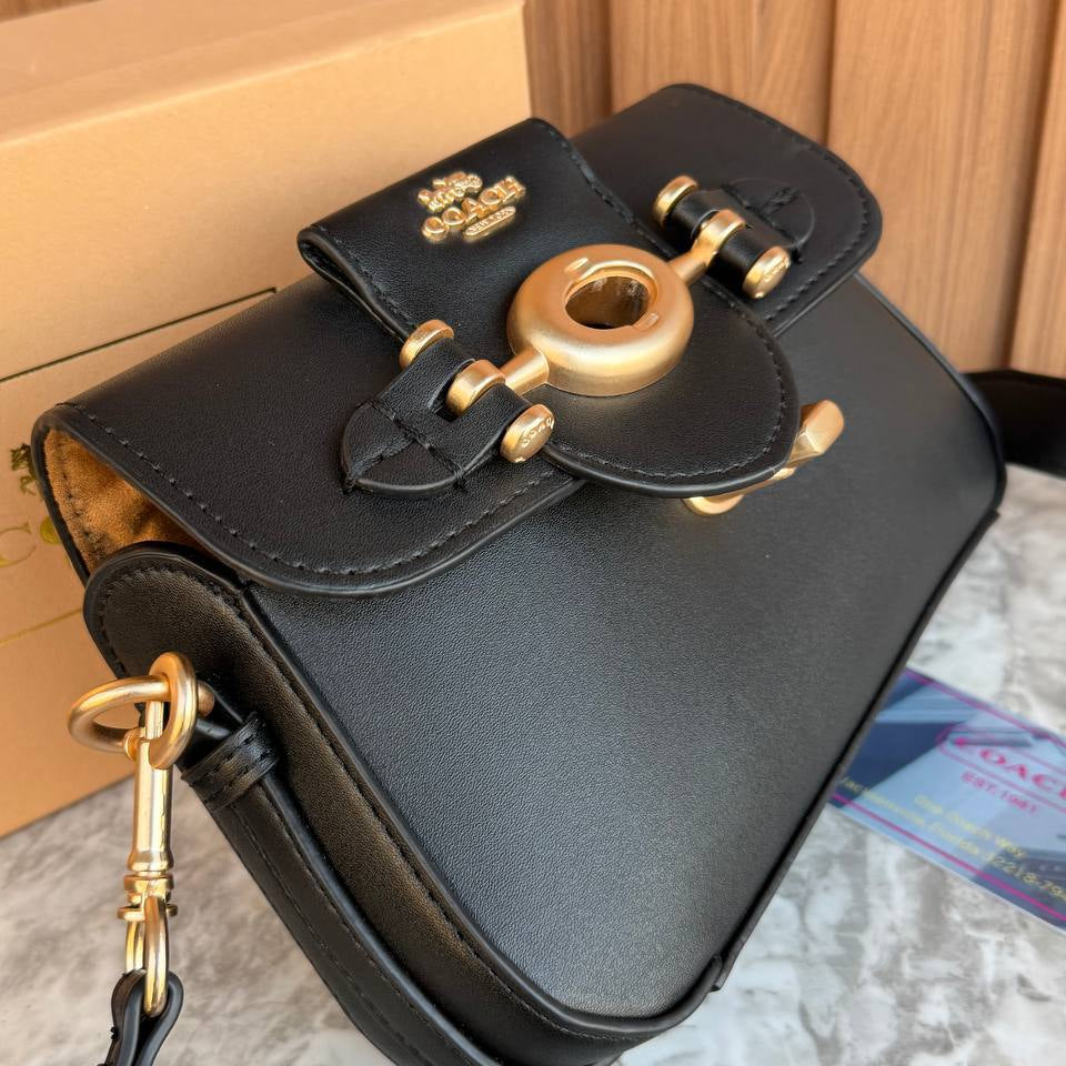 Coach Black Leather Crossbody with Signature Gold Tone Hardware