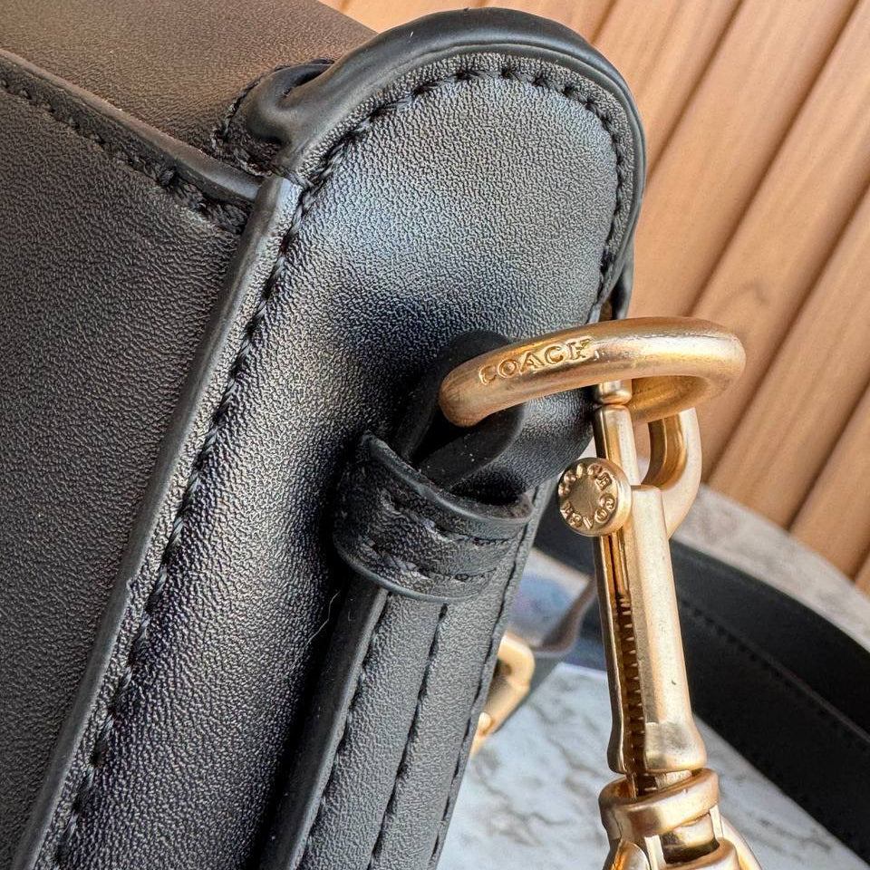 Coach Black Leather Crossbody with Signature Gold Tone Hardware