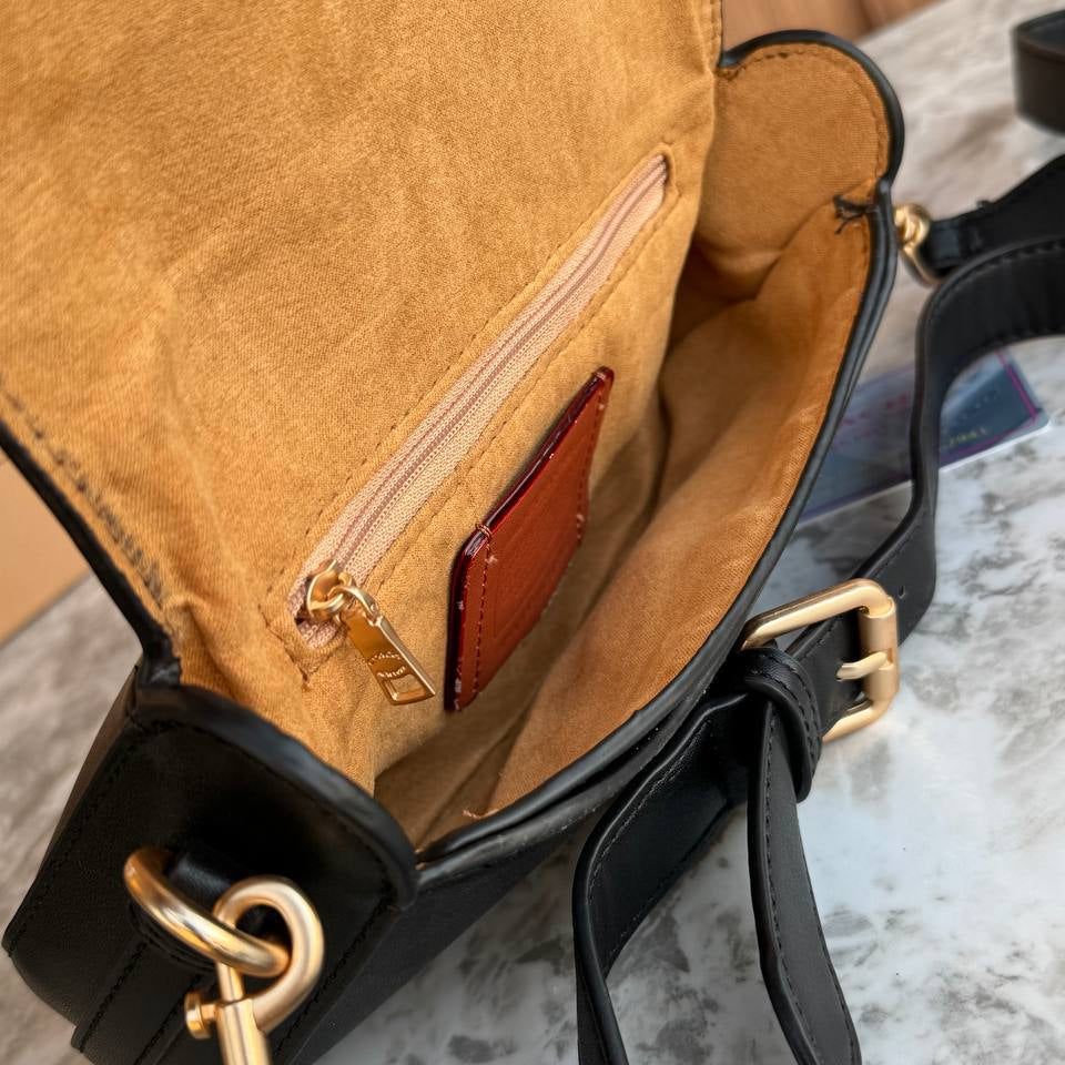 Coach Black Leather Crossbody with Signature Gold Tone Hardware