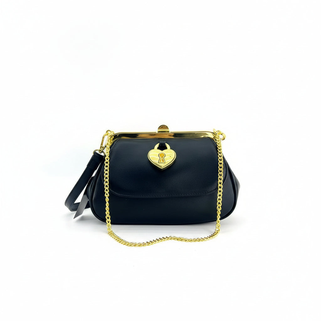 Moschino Heart Lock Chain Handbag with Gold Tone Hardware