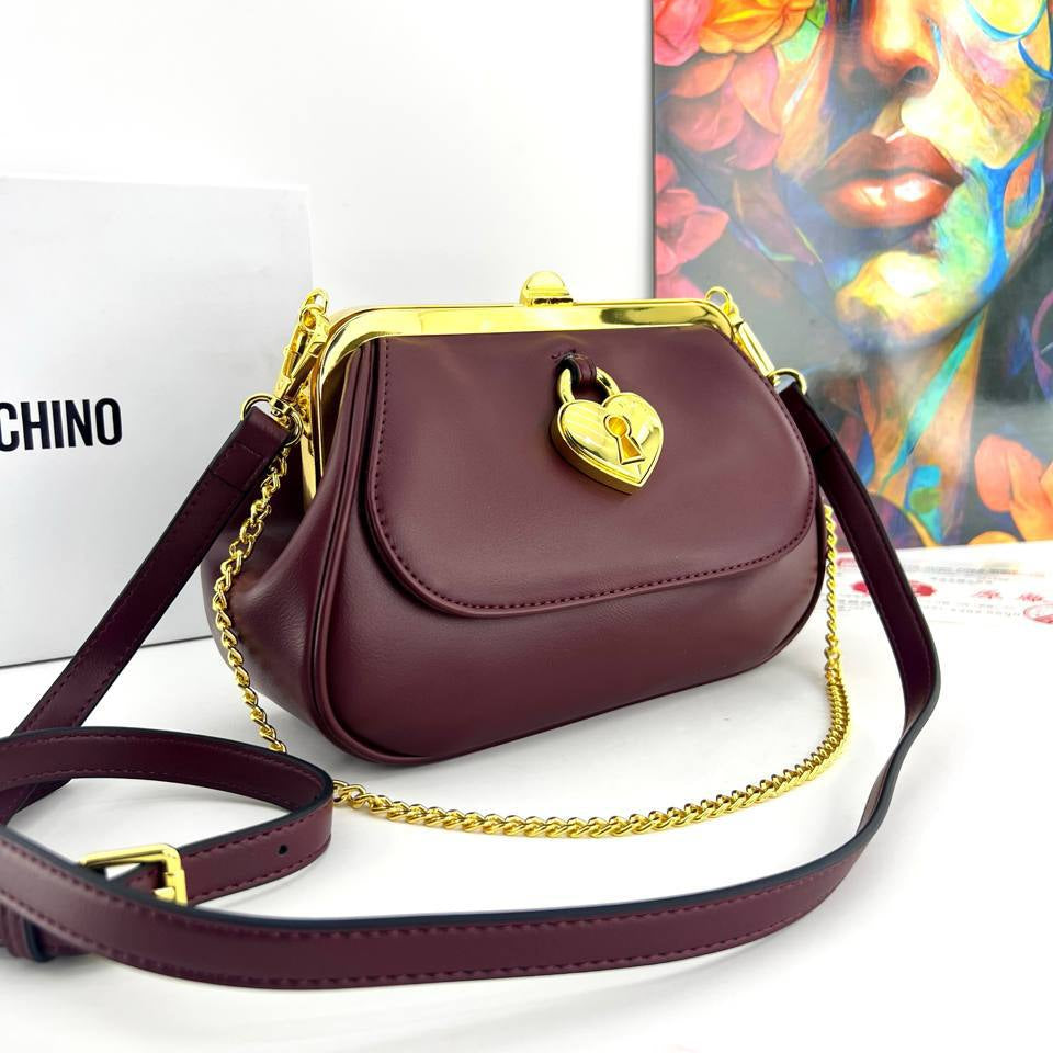 Moschino Heart Lock Chain Handbag with Gold Tone Hardware