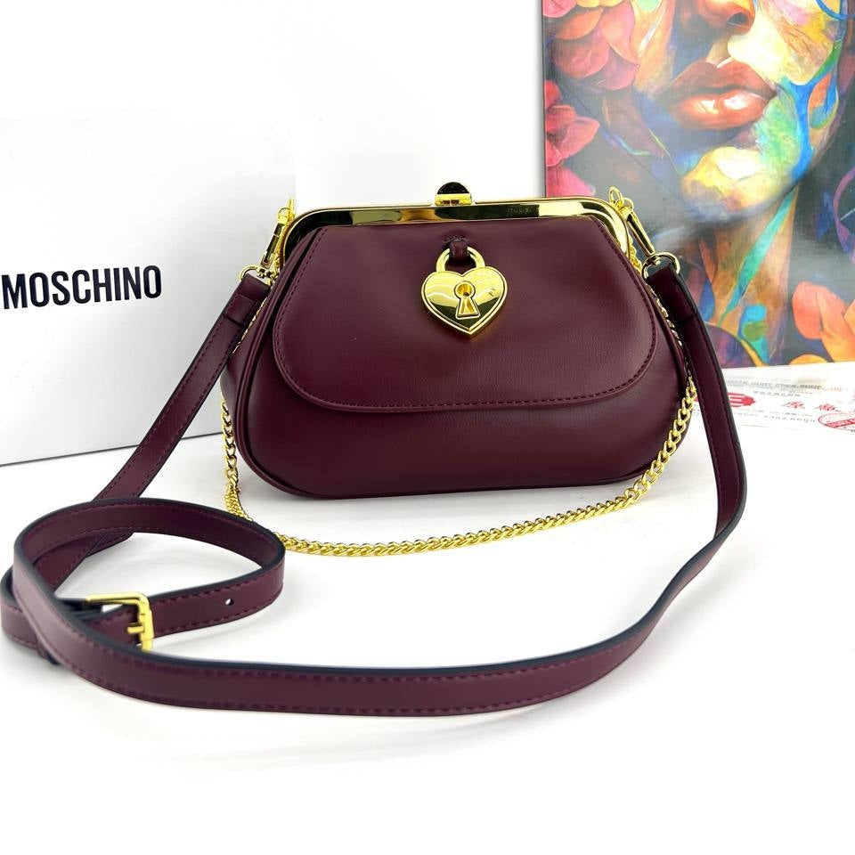 Moschino Heart Lock Chain Handbag with Gold Tone Hardware