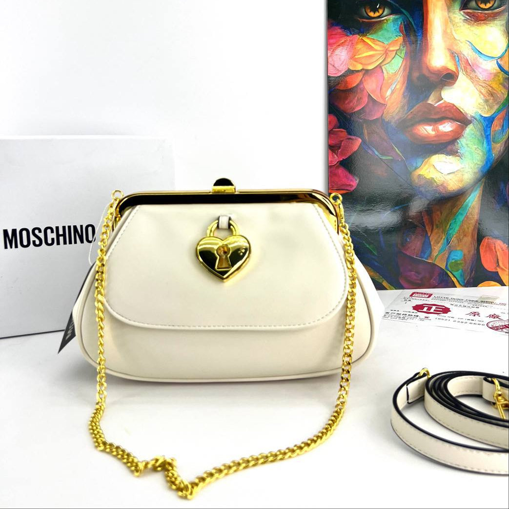 Moschino Heart Lock Chain Handbag with Gold Tone Hardware