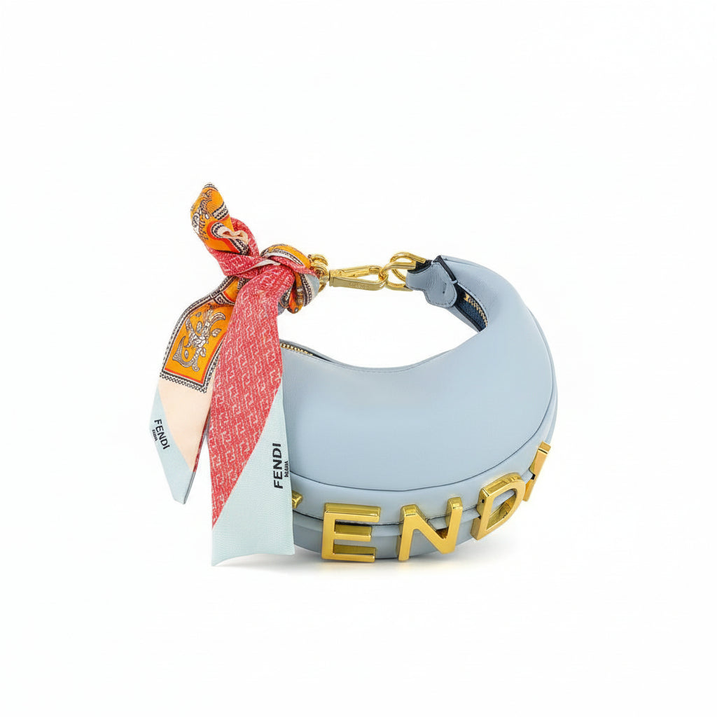 Fendi Casa Inspired Light Blue Handbag with Decorative Scarf
