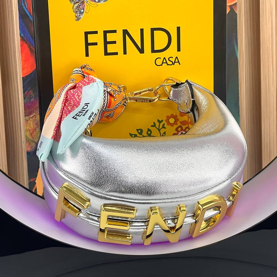 Fendi Casa Inspired Light Blue Handbag with Decorative Scarf