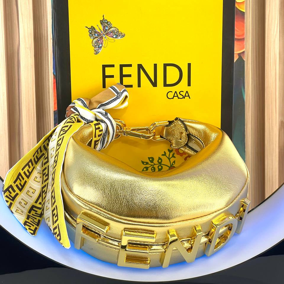Fendi Casa Inspired Light Blue Handbag with Decorative Scarf